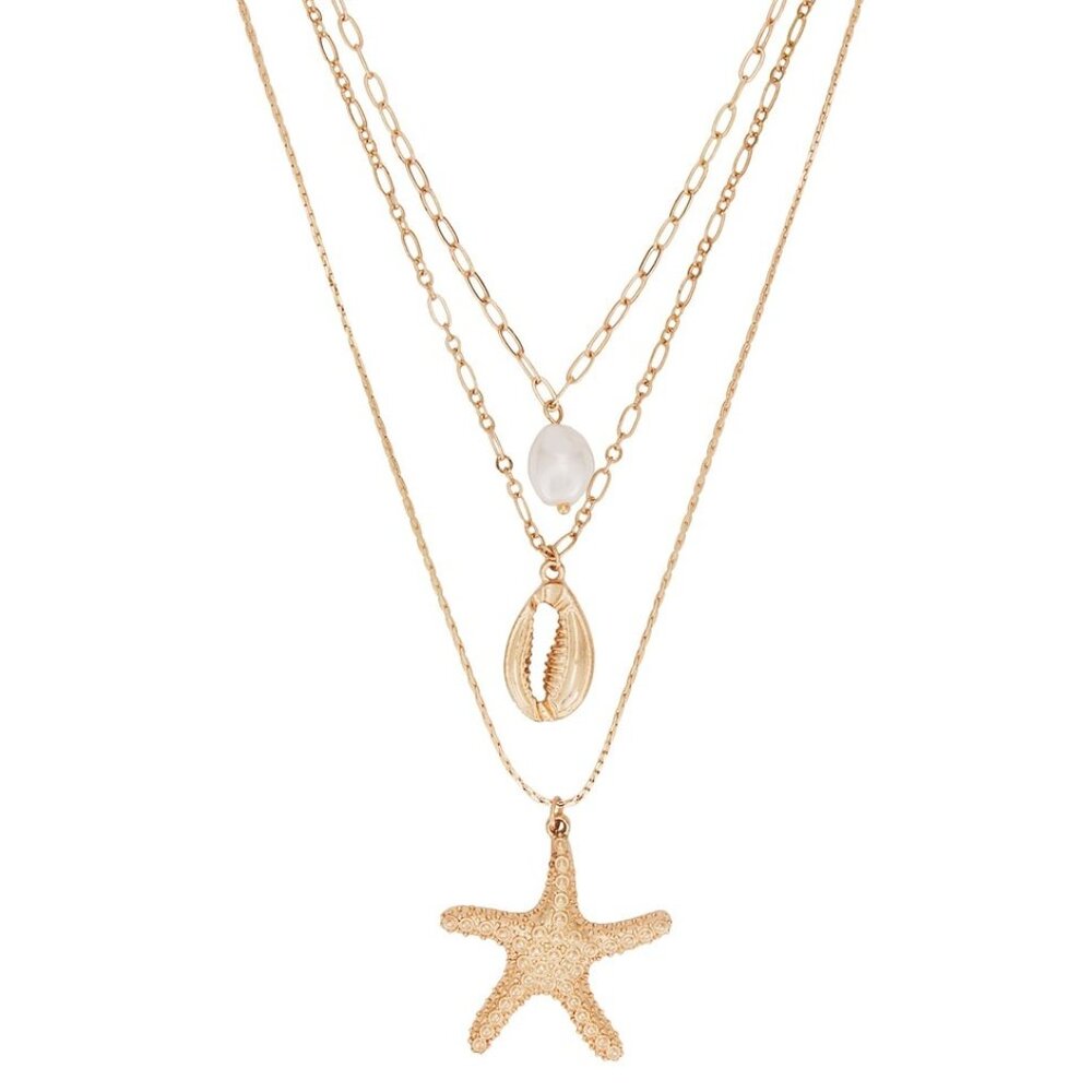 New 8 Other Reasons Cove Layered Charm Necklace in Gold 18k pearl